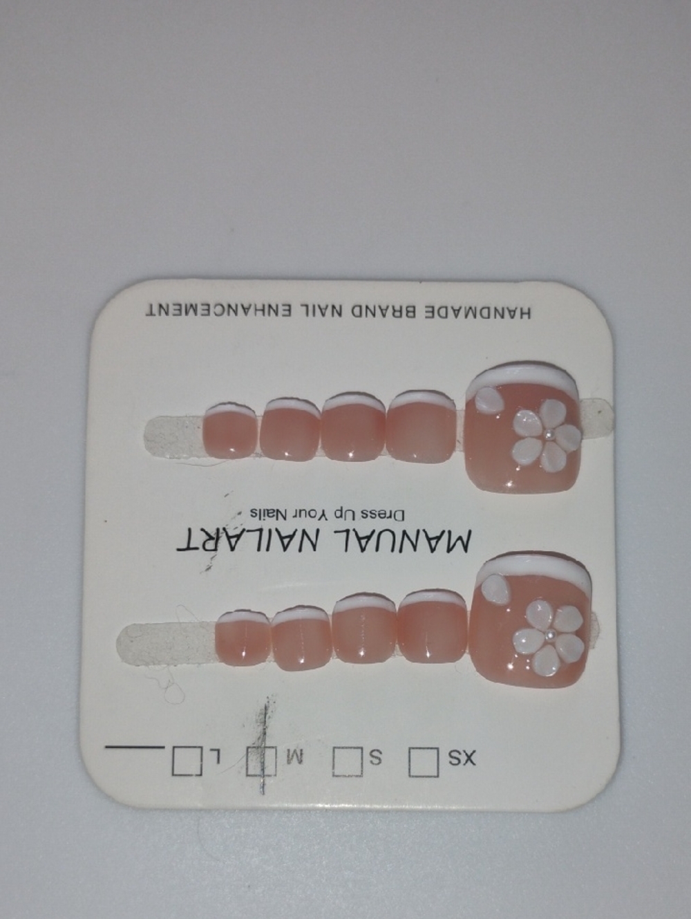 White Floral Press-On Toe Nails Set with White Accents